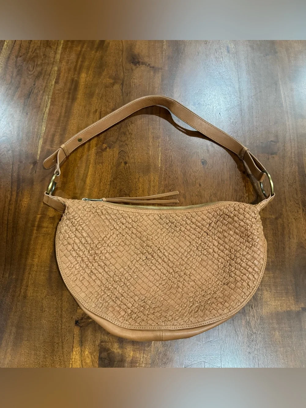 Anthropologie Crescent Woven Leather Shoulder Bag